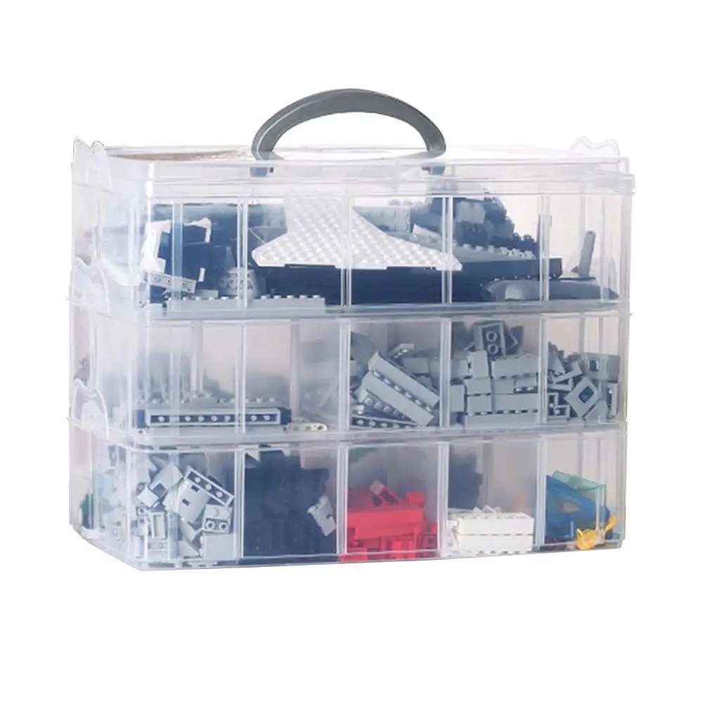 

Прозрачный съемный контейнер для хранения с крышкой, 3-уровневый портативный пластиковый контейнер для строительных блоков, Домашний Орган...