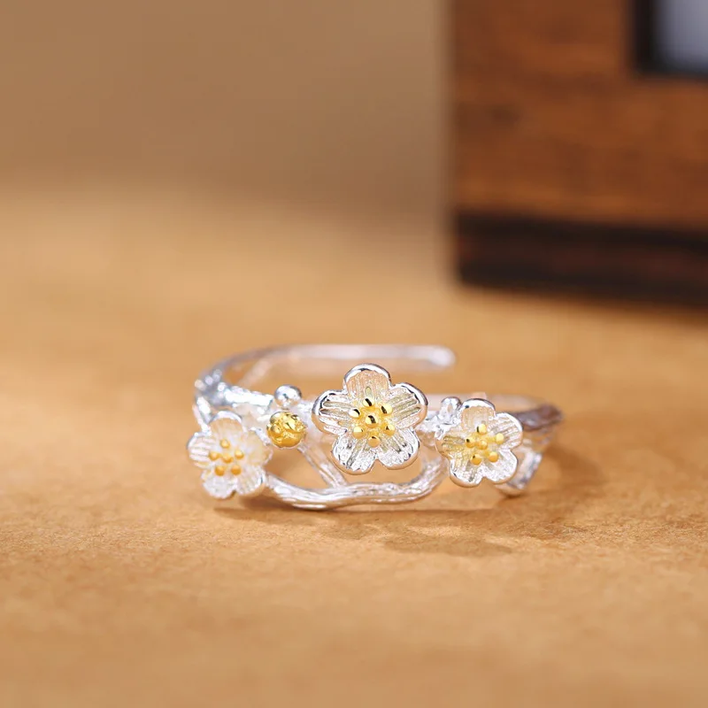 Новинка 2019 925 пробы серебряное кольцо для женщин креативный цветок сливы