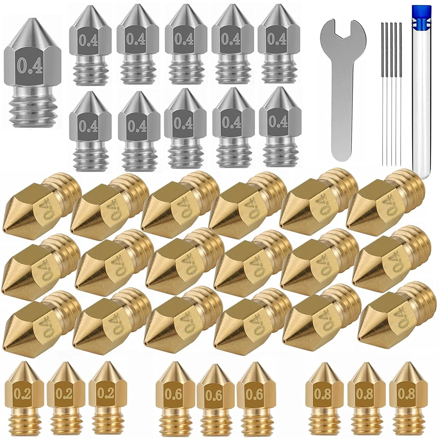 

26PCS 3D Printer Nozzles Cleaning Kit,MK8 3D Printer Extruder Nozzles Compatible with Creality Ender 3 Ender 3 pro Ender 5 Ender