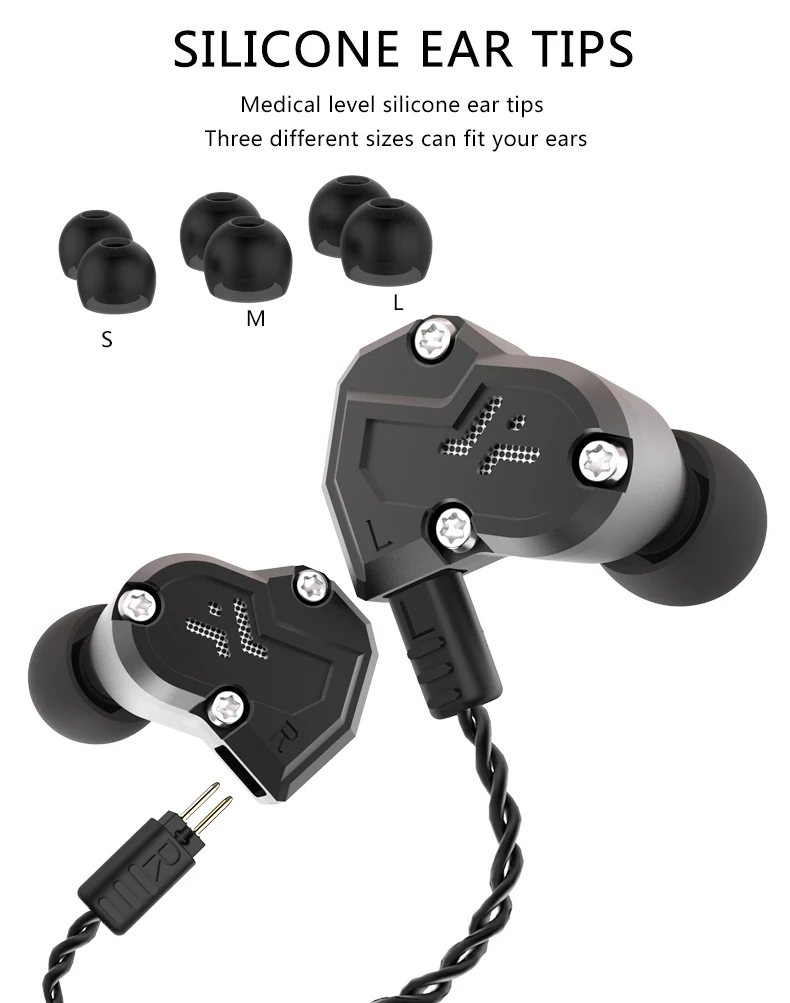 Revonext QT3S 2DD+2BA Hybrid Technology In Ear Earphone HIFI Balanced Headset for Runing Sport Earphone Earbud Upgrade Cable QT5