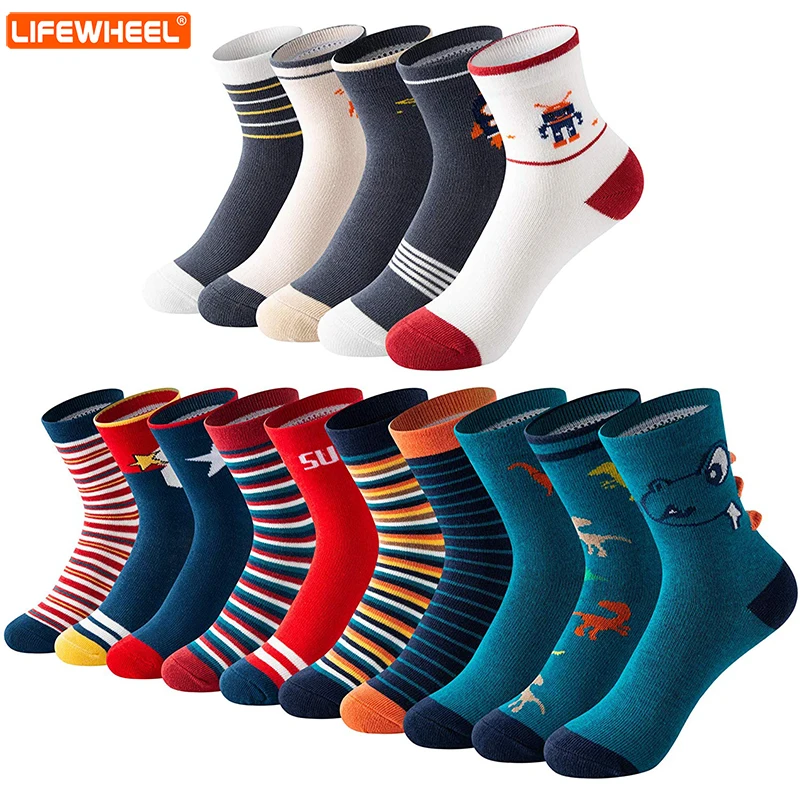 

LifeWheel Baby Boys Girls Student Cartoon Cotton Breathable Casual Dress Mid Calf Socks 1-12 Years(15 Pairs)