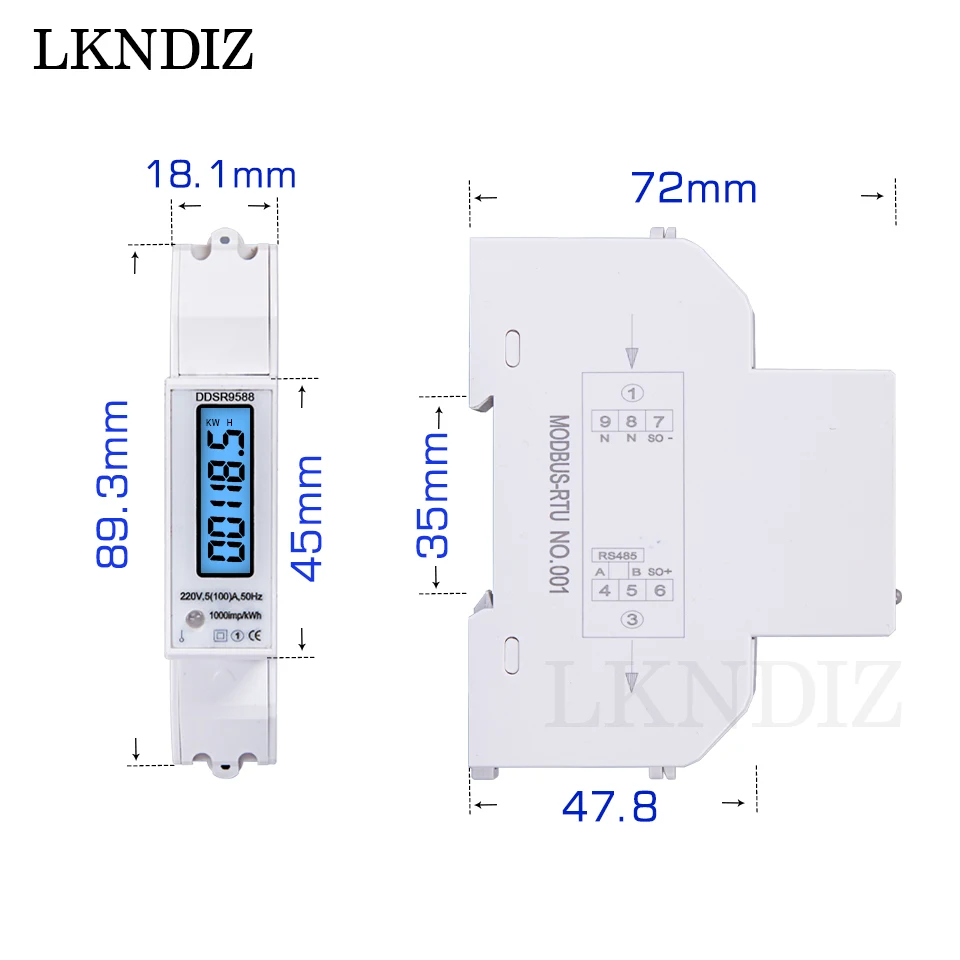 RS485 220 В/230 В 5(100A) 50/60 Гц Din рейка однофазный Modbus RTU Потребляемая мощность кВт/ч