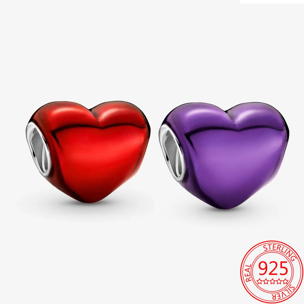 Trendy 925 Sterling Silver Red Enamel Metal Heart-shaped Pendant Charm Fits Original Pandora Bracelet Boutique Jewelry | Украшения и