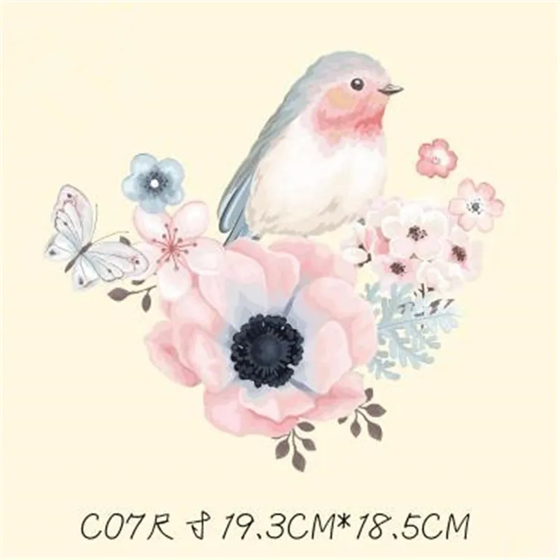 Модная нашивка из ПВХ для одежды футболка с принтом в виде больших птиц и цветов