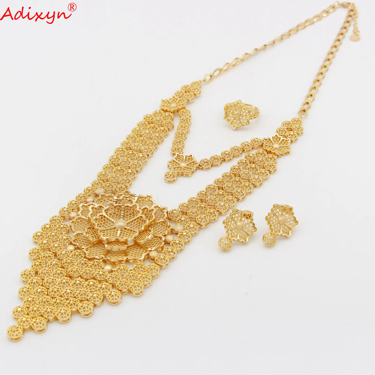 Adixyn 585 Rose gold color Plus Size Necklace Unusual earrings Bracelet Ring for women Hawaiian Jewelry sets N062011 | Украшения и