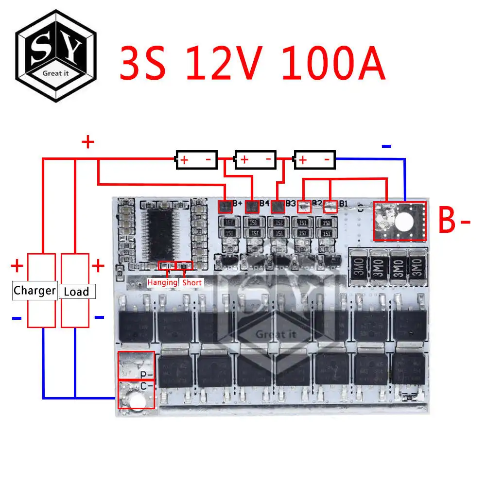 3S 12V 100A 3 s/4S/5S Bms 12 В 16,8 в 21 в 3,7 в 100a литий-ионная ЛМО тернарная литиевая батарея защита печатная плата литий-полимерная баланс зарядки - Цвет: 3S 12V 100A
