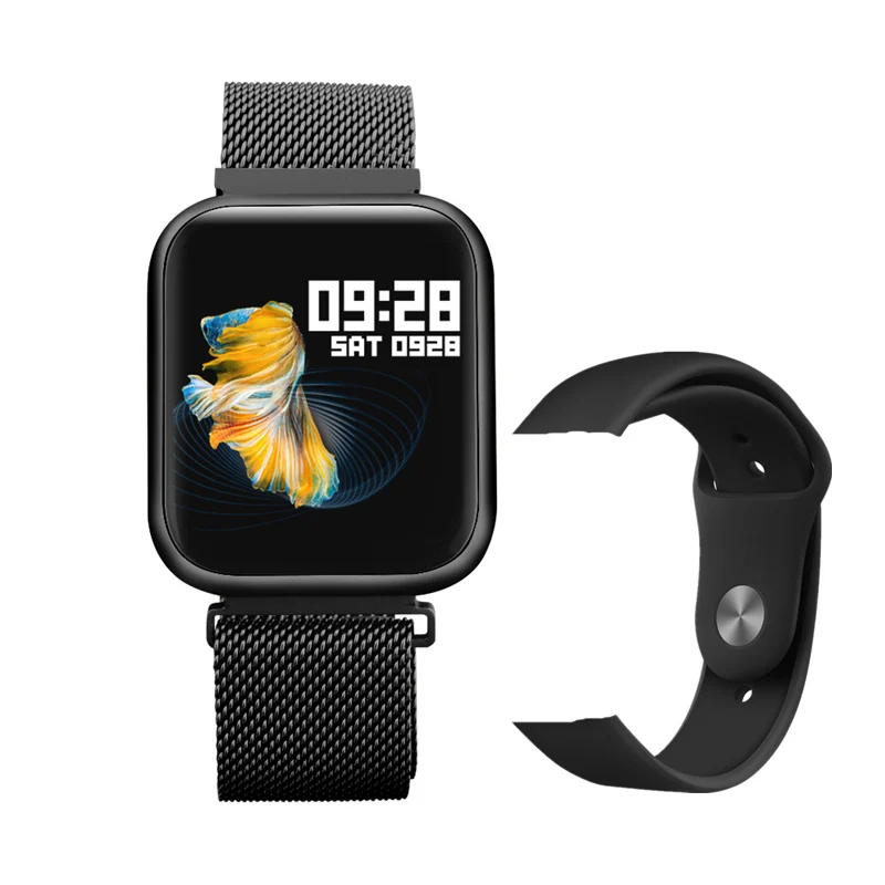 Black P80 модные часы Smart Watch Для мужчин Для женщин IP68 Водонепроницаемый полный сенсорный экран монитор сердечного ритма спортивные Фитнес трекер Smartwatch PK NY07 - Цвет: Black