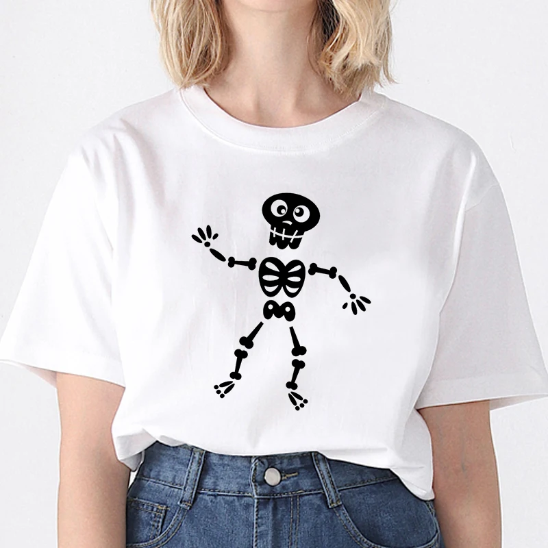 

Women's Casual Summer T-shirt and Top 90‘s Print Harajuku Dancing Skull Kawaii T-shirt 2021 Fashion Graphic T-shirt