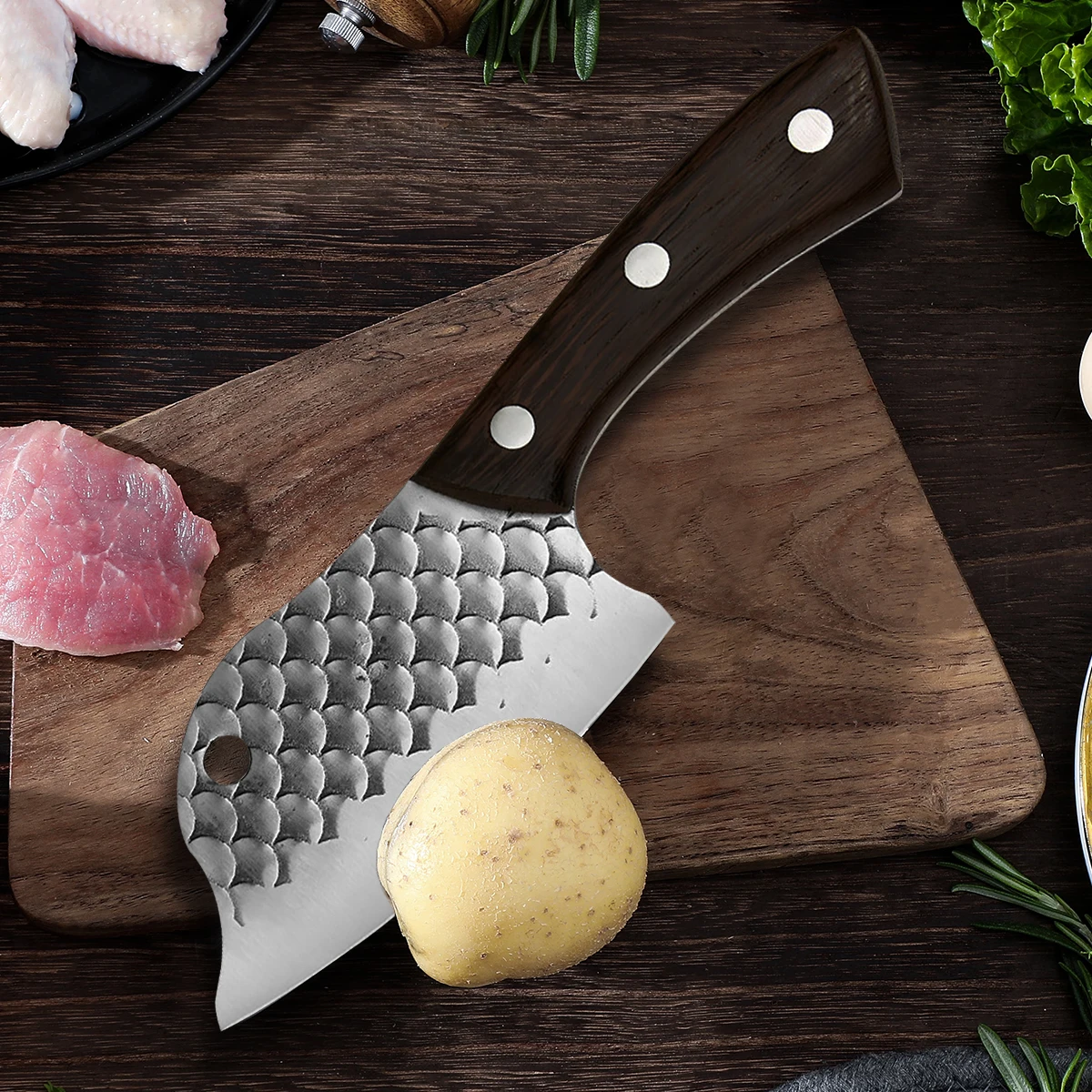 Кованый маленький кухонный нож из высокоуглеродистой стали мясника для рыбы