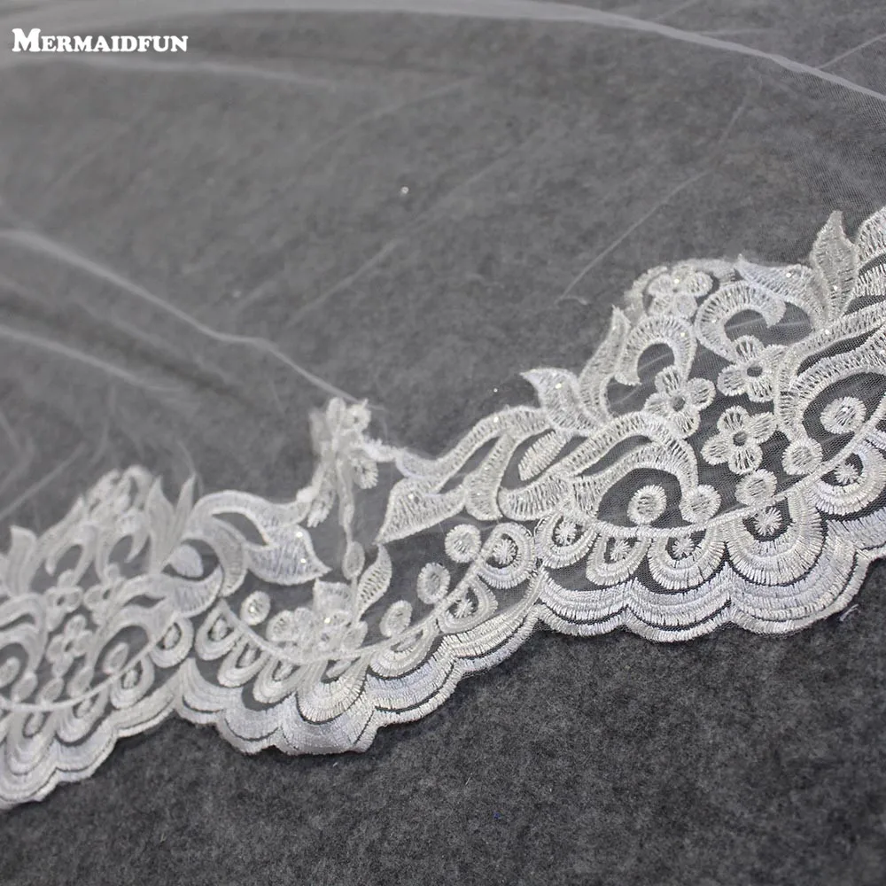 Частичное кружево 3 м Длинная свадебная вуаль один слой элегантная Соборная Фата