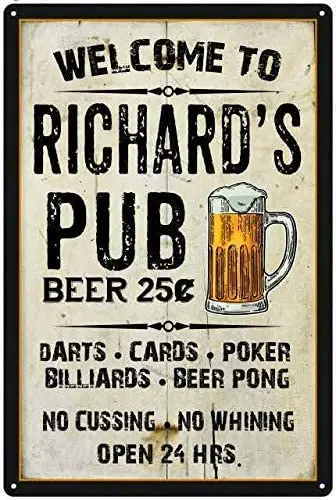 

JUCHen Richard's Pub Design Aluminum Metal Sign Wall Art, Print Poster Wall Decoration for Coffee Corner/Cafe/Kitchen