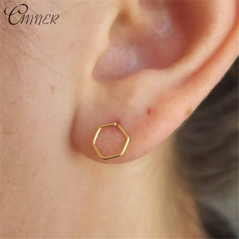 

CANNER Minimalist Punk Earrings 925 Sterling Silver Hexagonal Stud Earrings for Women Pendientes Christmas Party Jewelry Gifts