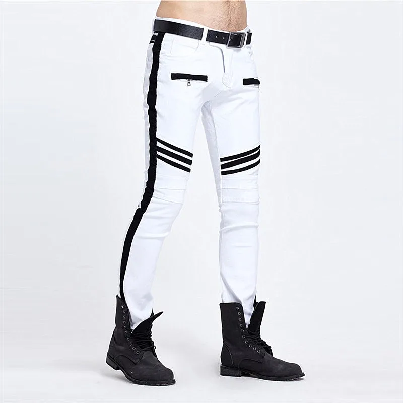 Джинсы мужские зауженные в стиле пэчворк модные брюки из денима повседневные