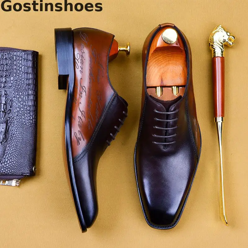 Классические мужские туфли из коровьей кожи цвет коричневый синий модельные