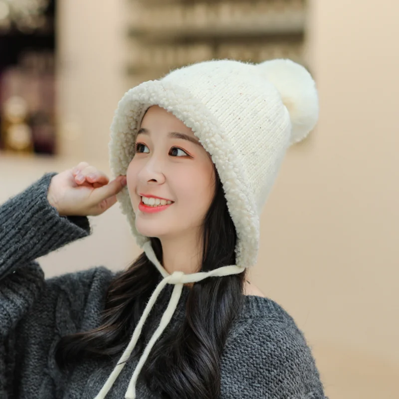 

New Lamb Cashmere Winter Hat Slouchy Stripes Knitted Hat For Woman Bonnet Ski Ladies Baggy Beanies Hat Girls Solid Gorros