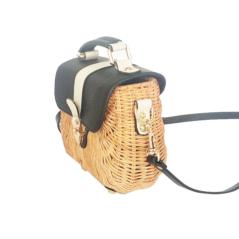 Новый стиль экокожа (полиуретан) кожа + ротанга сумки из натуральной кожи через