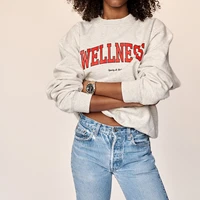 spring new wellness sporty rich letters printing light gray jumper vintage thin clothing crewneck pullover oversize sweatshirts