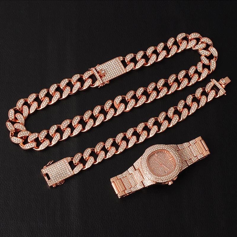 Цепочка мужская в стиле хип-хоп с браслетом и часами 1 комплект | Украшения