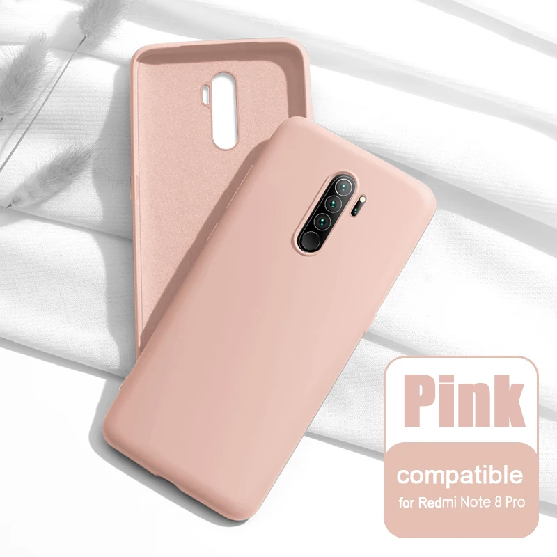 for Note8Pro Pink Чехол для Xiaomi Redmi Note 8/Note 8 Pro жидкий силиконовый мягкий чехол для Redmi Note 8 задняя крышка и закаленное стекло - Цвет: for Note8Pro Pink