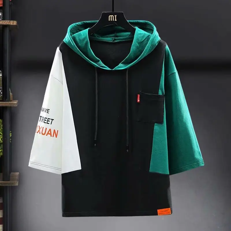 

Мужские футболки в стиле Харадзюку, японские модные летние футболки с рукавом три четверти, мужская повседневная одежда, уличная одежда, фу...