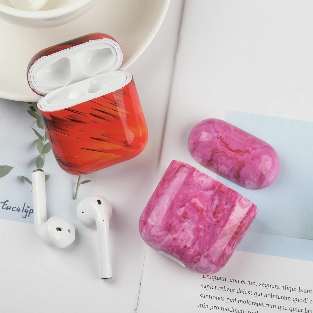 Цветной мраморный чехол для Airpods Симпатичные Bluetooth наушники 2 наушников