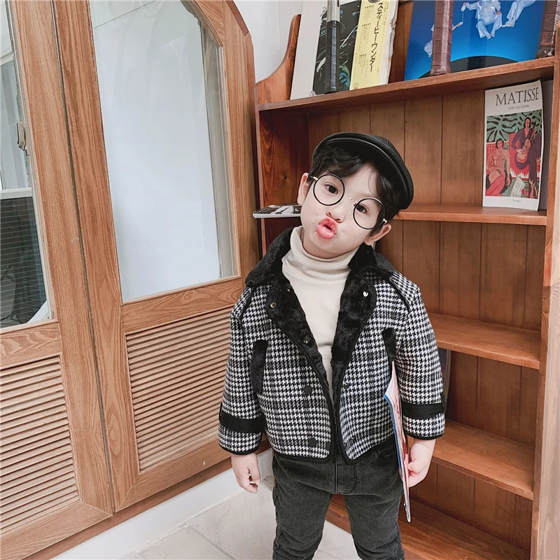 Куртка для мальчиков Повседневные клетчатые куртки в Корейском стиле Детская