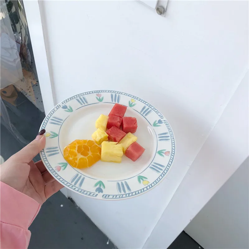 

Salad Plate Ceramic Dinner Dishes Kitchen Tableware Fruit Plates Korean Style Dessert Cake Plate Round Plates