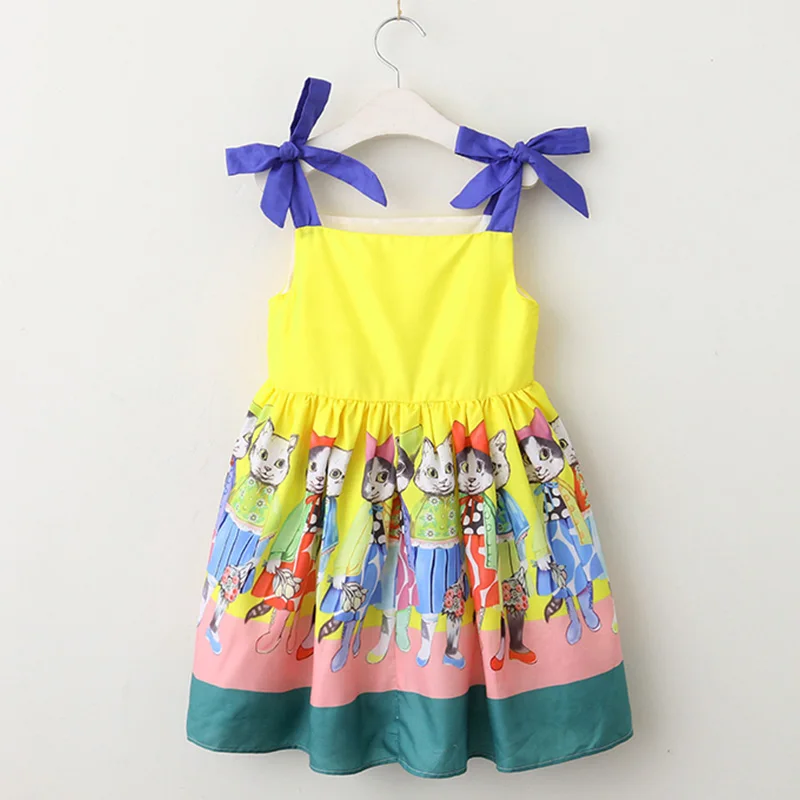 Платья для девочек простое платье принцессы с мультяшным принтом повседневное