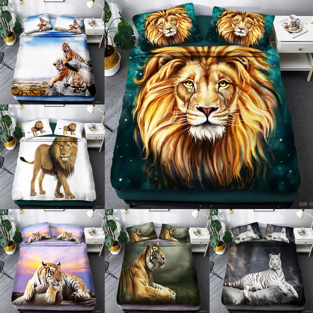 

Home Textile Bedroom Tiger Lion Luxury Bedding Sets King 3 Piece Wild AnimalPrinting Quilt Duvet Cover Pillowcase Decorative