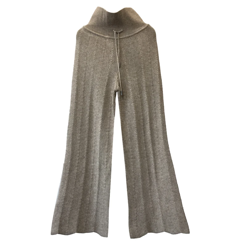 

2020 Solid Flat Real Vadim Sale Formal Regular Women Spring Thick Wool Knit Pants High Waist Temperament Micro Trousers Woman