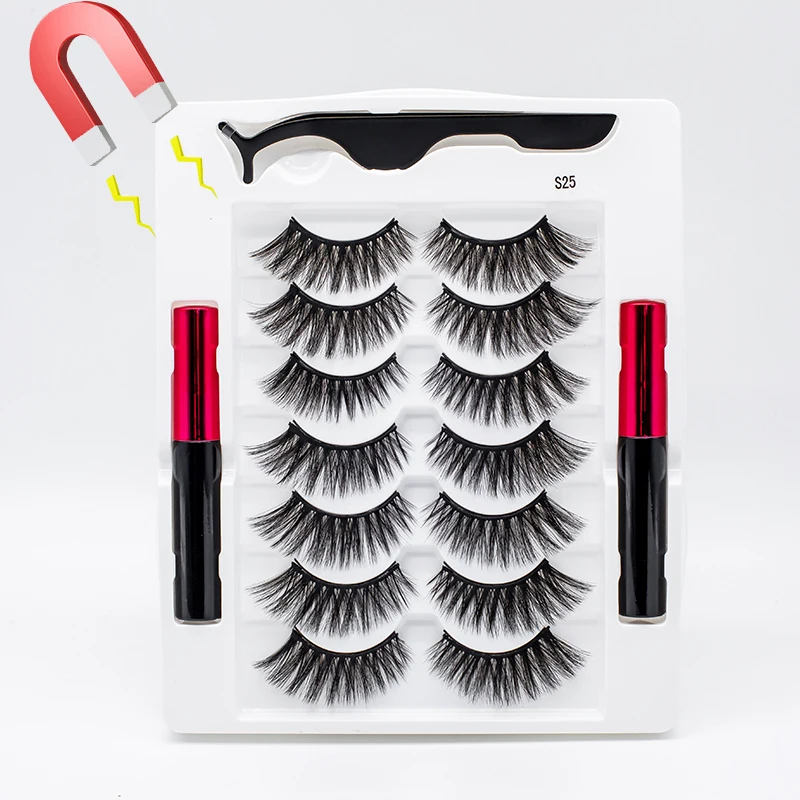 

7Pairs/Set Magnetic Eyelashes Natural Mink Lashes Makeup Magnet False Eyelash Magnetic Eyeliner Kit Faux Cils Magnétique
