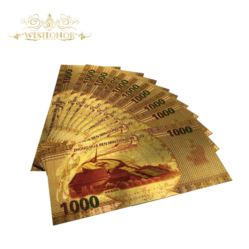 

1000pcs/lot Nice 24k Gold Banknote With Chinese Dragon Design China Currency Bill 1,000 RMB Banknote For Money Collection