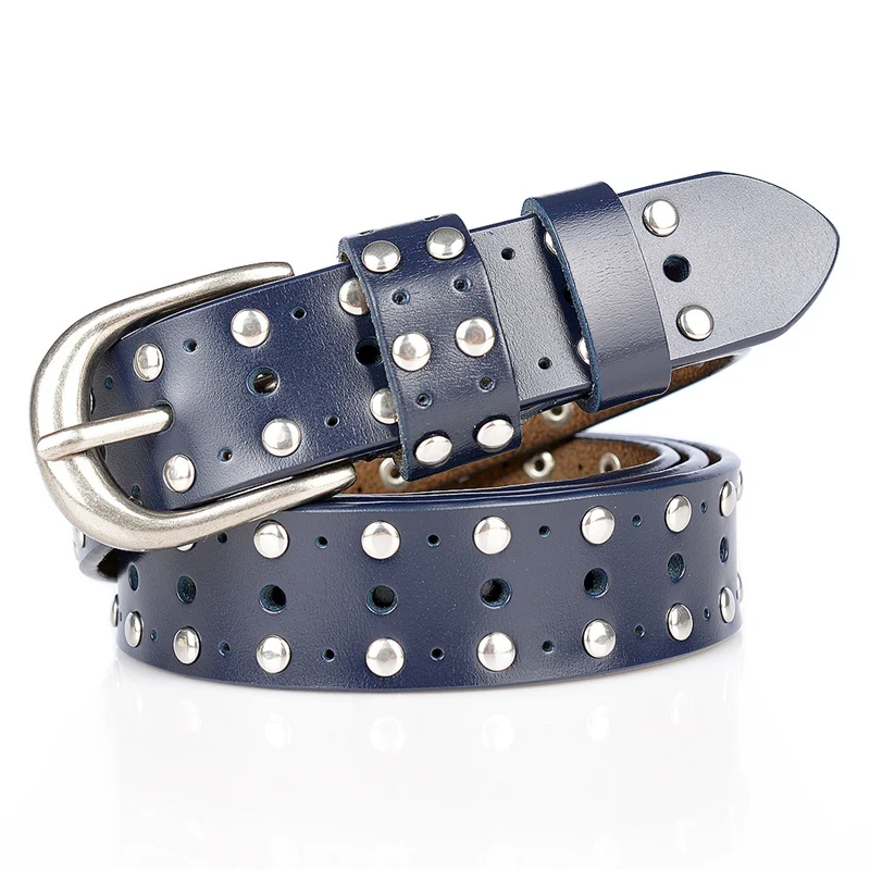 

JXQBSYDK Luxury Brand Women Belts Fashion Rivet Belts High Quality Leather Belts Pin Buckle Waist Belts for Women 2021