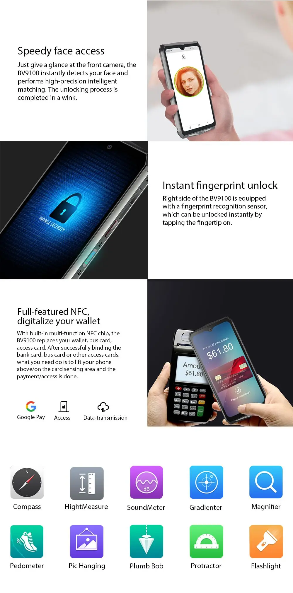 Blackview BV9100 IP68 Водонепроницаемый 6,3 дюймов 4 Гб ОЗУ 64 Гб ПЗУ MT6765V Восьмиядерный Android 9,0 NFC 13000 мАч 30 Вт Быстрая зарядка смартфон