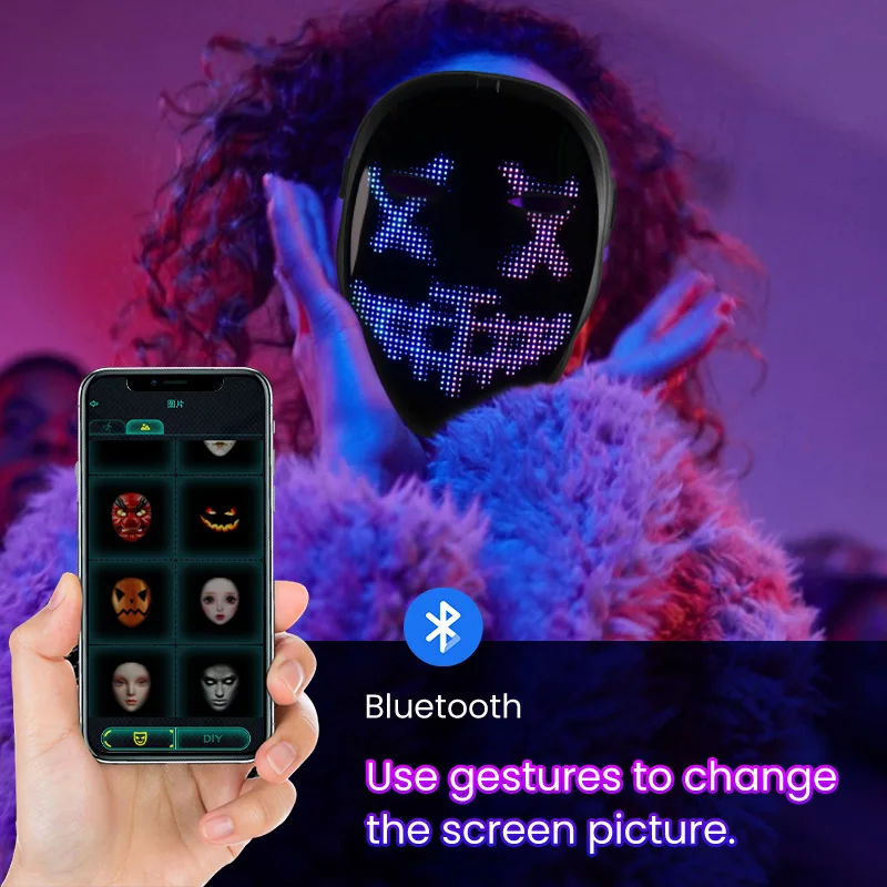 Mascarilla facial luminosa para Halloween, m&aacute;scara con brillo Variable, Led, cambios de gestos, accesorios para fiestas-2