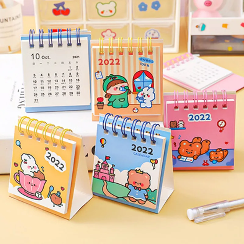 1Pcs Creative 2022 Years Cute Mini Desk Calendar Cartoon Small Calendar Stationery Office School Supplies Student Kids Gifts