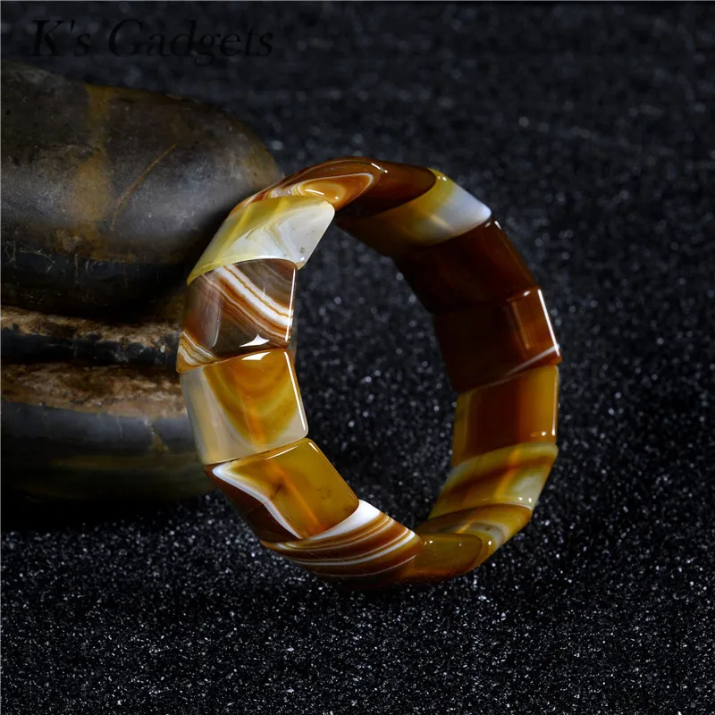 Orange stone K's Gadgets, модная богемная накидка, браслет в синюю полоску, Агаты, Квадратные браслеты из натурального камня для женщин, ювелирные изделия из чакры - Окраска металла: Orange stone