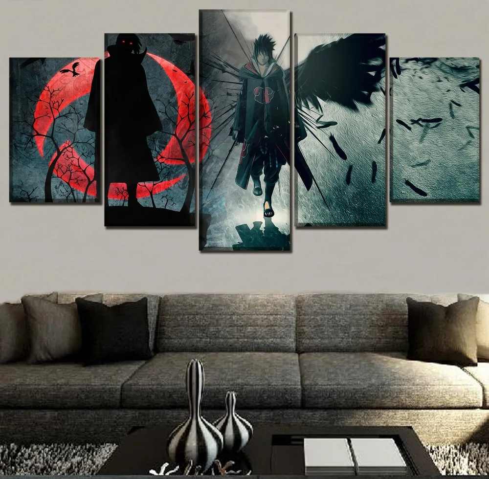 

One Set 5 Panel Anime Naruto Itachi Uchiha Picture Modern Artwork Wall Home Decorative Canvas HD Printing Types Modular Painting