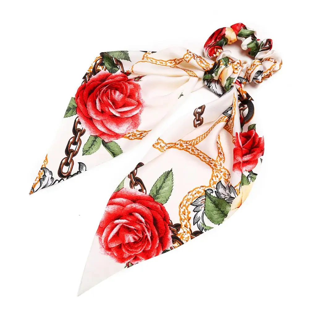 

Creative retro printed silk ribbon imitated new chain hair ring