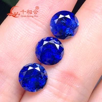 dark blue color artificial sapphire round shape diamond cut including minor cracks and inclusions corundum loose gem stone
