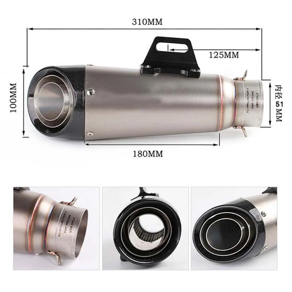 

For CBR300 Z900 CBR1000 ZX6R S1000R Z800 Motorcycle Exhaust Pipe 51mm 60mm Exhaust Muffler System Project Motocross Exhaust Pipe