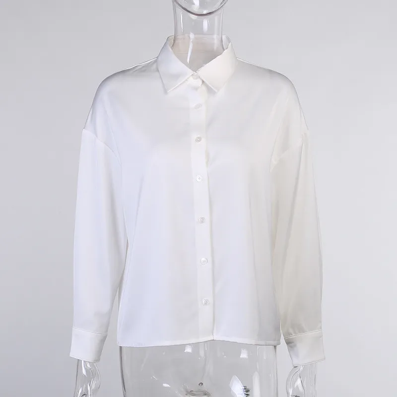 

Ahagaga Autumn Casual Solid Shirt Women Fashion Turn-down Collar Button Regular Office Streetwear Women Blouse Female Blusas Top