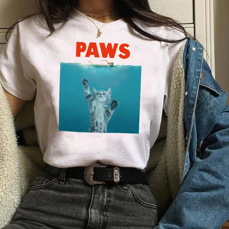 

Women Clothes Lady Graphic Cat Scary Funny 90s Print Cartoon Autumn Fall Halloween Tees Tops Female T Shirt Womens T-Shirt