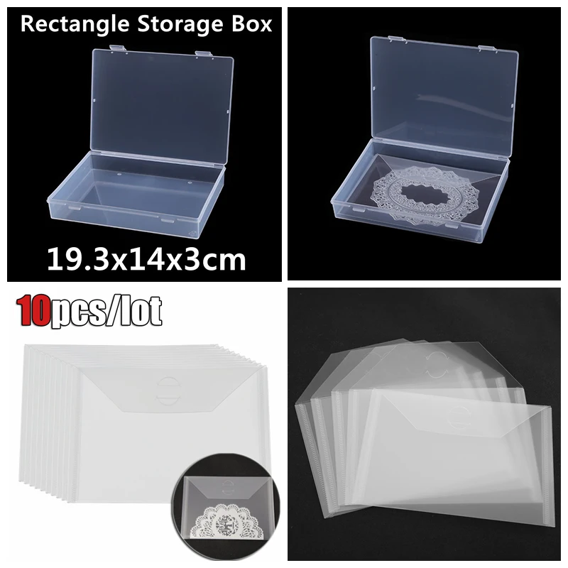 

One Set Of 10pcs Storage Pockets(Rectangle) +1pcs Storage Box(Rectangle) For Dies Crafts Stamps Pockets Storing
