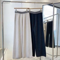 2022 early spring luxury design runway collection mid waist cashmere stripes street style waist elastic casual long knit pants