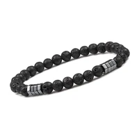 classic 6mm geometric hematite bead simple strand bracelet natural lava stone bangls men women prayer yoga charm pulsera jewelry