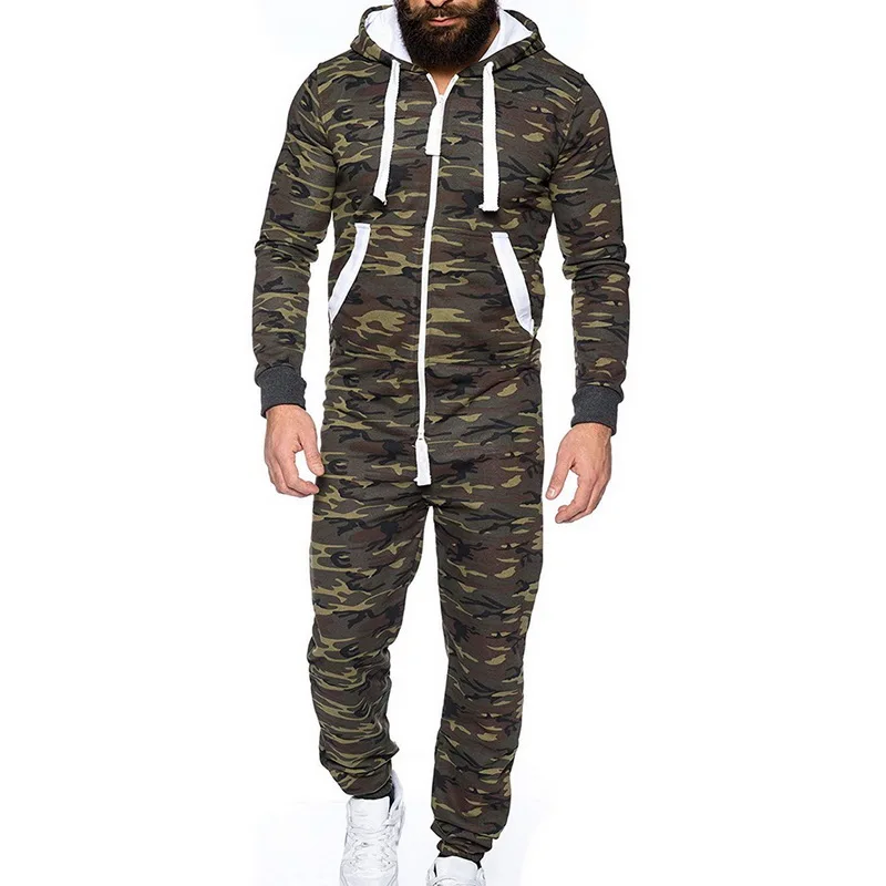 army green B Laamei Men Camo Print sets Camouflage Jacket+Pants 2Pc Causal Tracksuit Sportwear jogger Hoodies Sweatshirt Pant Suit Plus Size - Цвет: army green B