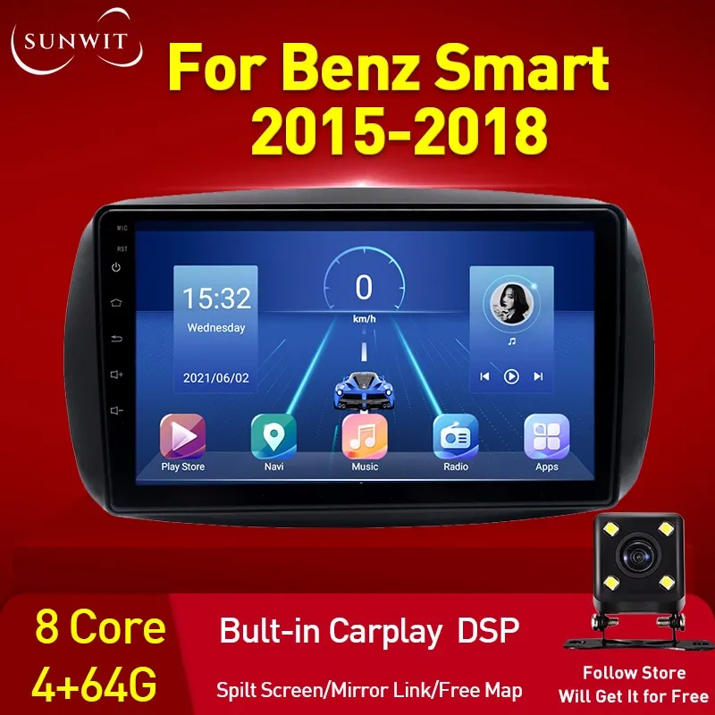 

Автомагнитола для Mercedes Benz Smart Fortwo 3 C453 A453 W453 2015-2018, мультимедийный видеоплеер, навигация GPS, Android, 2din, аудио