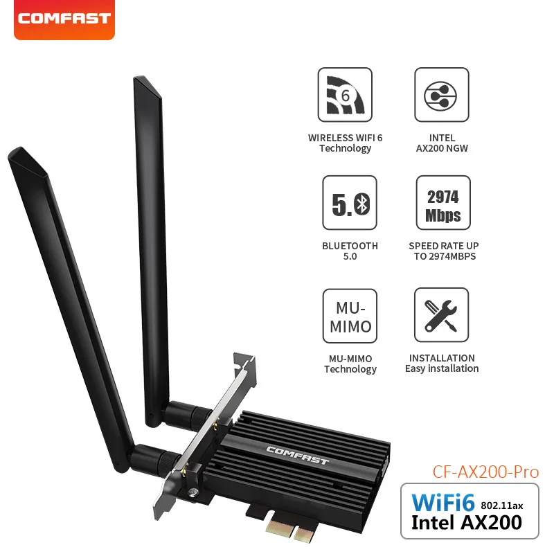 Двухдиапазонный беспроводной адаптер 3000 Мбит/с Wi Fi 6 Intel AX200 PRO 2 4G/телефон сетевая