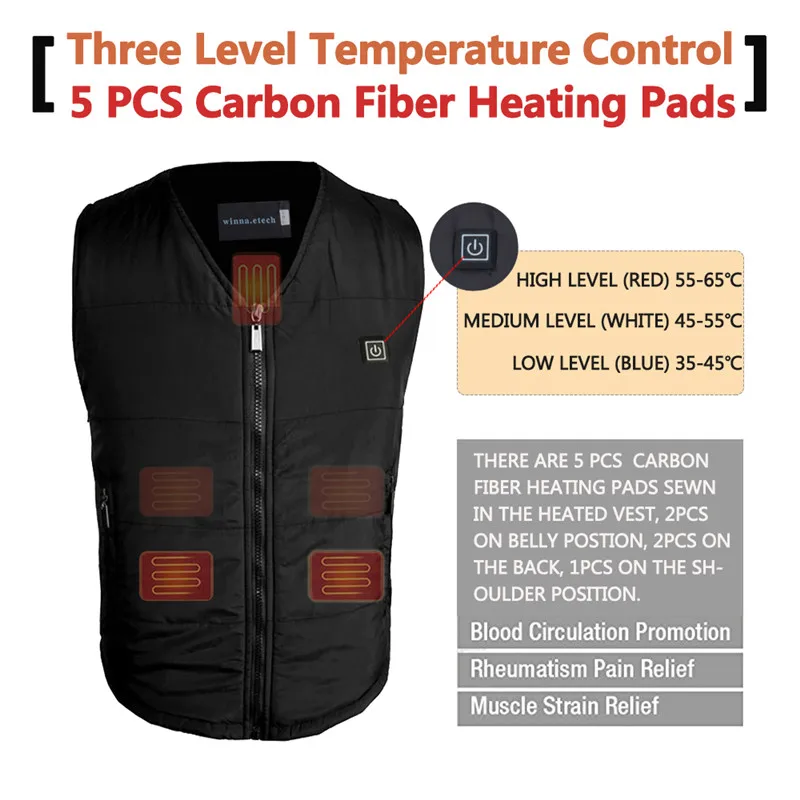 Черные жилеты с подогревом блоком питания хлопчатобумажный утепленный жилет